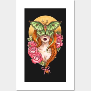 Luna Moth Neo traditional lady Posters and Art